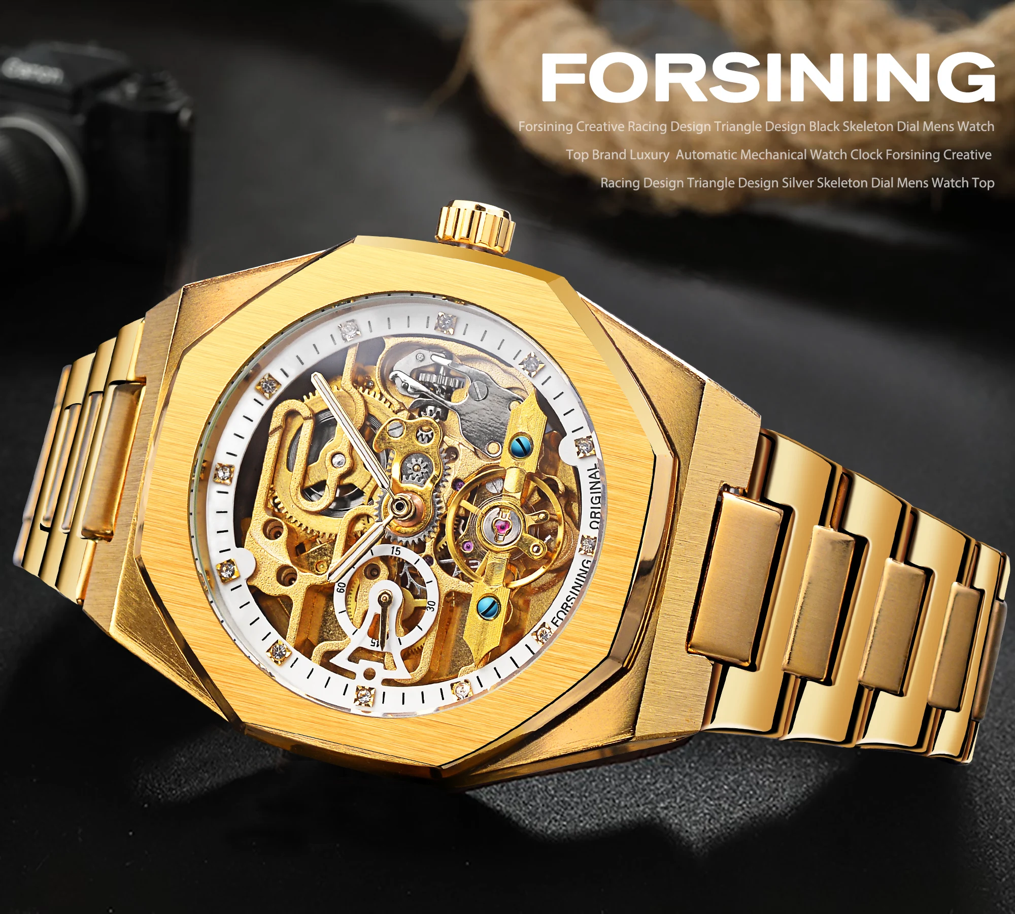 Forsining Golden Mechanical Watch Man Luxury Tourbillon Military Wristwatch Hollow New Men's Fashion Outdoor Watches Luminous_voghion.com