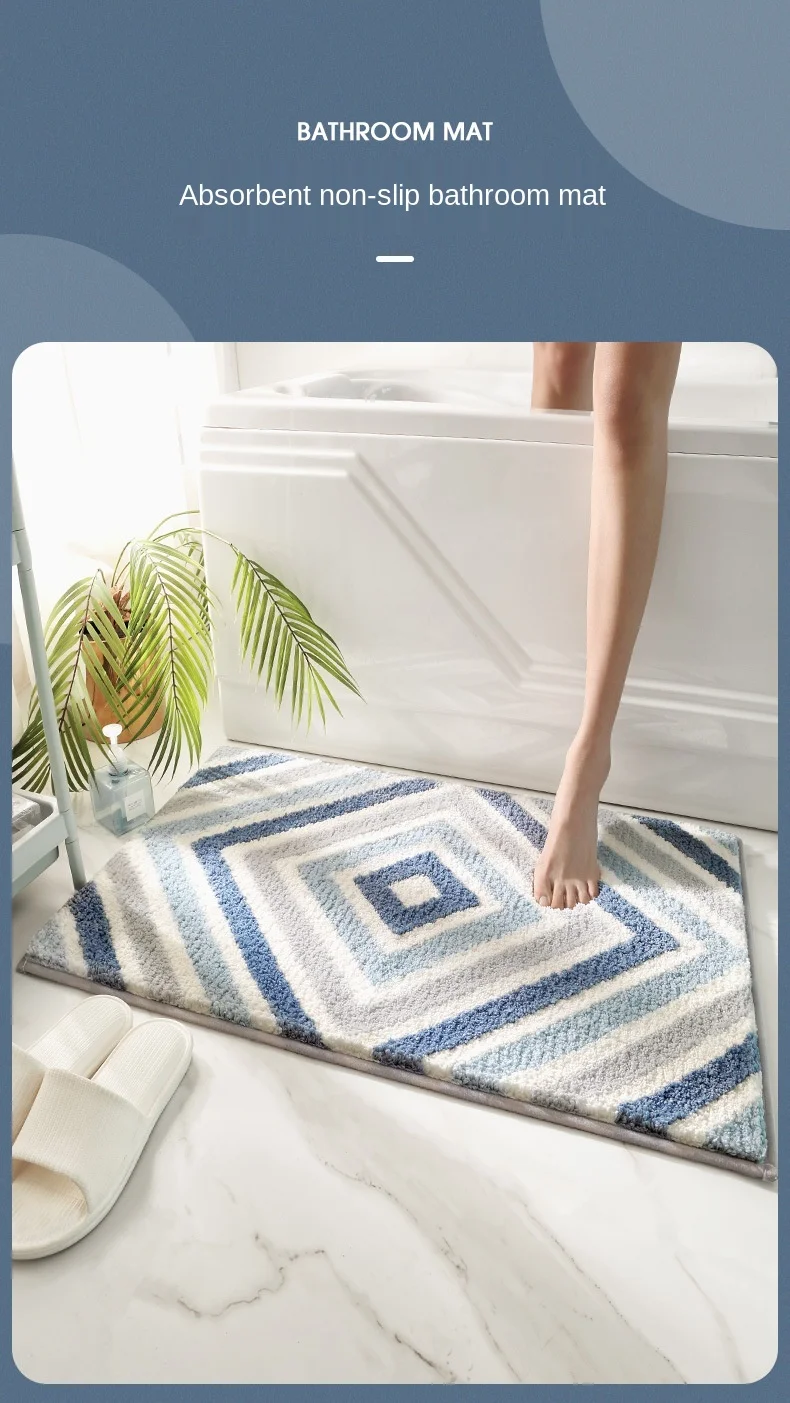 Microfiber geometric-pattern thick plush non-slip bath mat in neutral tones, perfect for bathroom floors and door entryways
