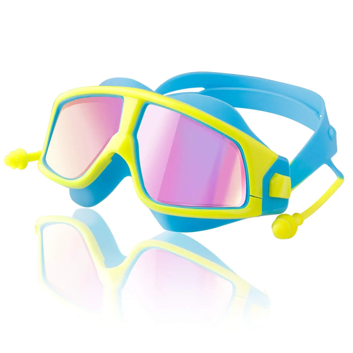 Kids Swim Goggles Age 4-12 Firesara No Leaking Swimming Goggles for Kids Junior Boys Girls Anti Fog UV Protection Crystal Clear Vision Soft Silicone Frame and Strap with Cute Case Ear Plug Nose Clip