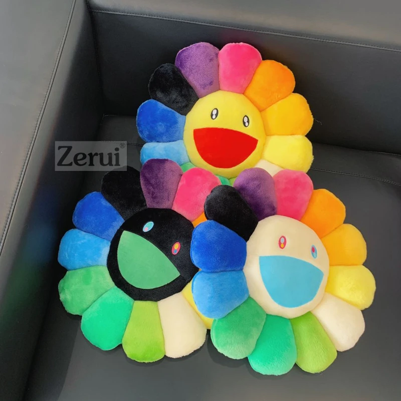 New 60cm High Quality Kawaii Murakami Sunflower Pillow Soft Flower Stuffed Doll Kaikai Kiki Colorful Pillows Plush Toy Cushion