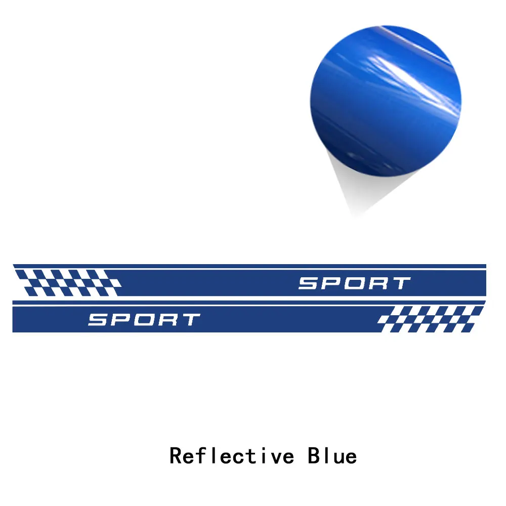 reflective blue 2 шт. гоночный Спорт Клетчатый Стиль двери автомобиля боковые полосы Стикеры тела наклейка для MINI Cooper S Clubman R55 аксессуары - Название цвета: reflective blue