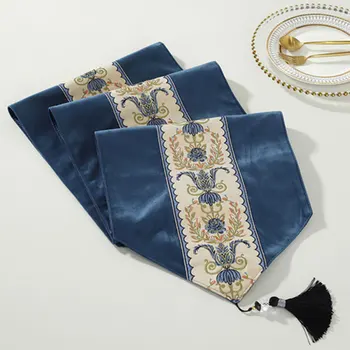 

Chinese Embroidered Velvet Table Runner Tassel Pendant Cupboard Cover Cloth Fashion Tables Decoration Classical Bed Runners