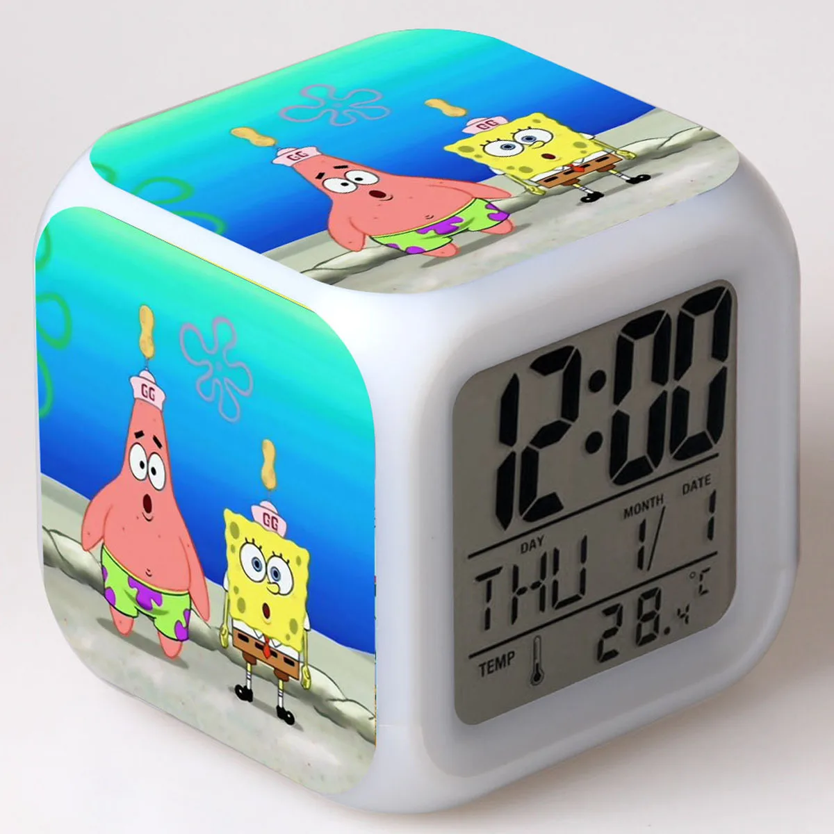 15 SpongeBob квадраты цифровой светодиодный детский будильник с 7 цветов изменить милый мультфильм 3D украшение спальня светодиодный настольные часы - Цвет: 15