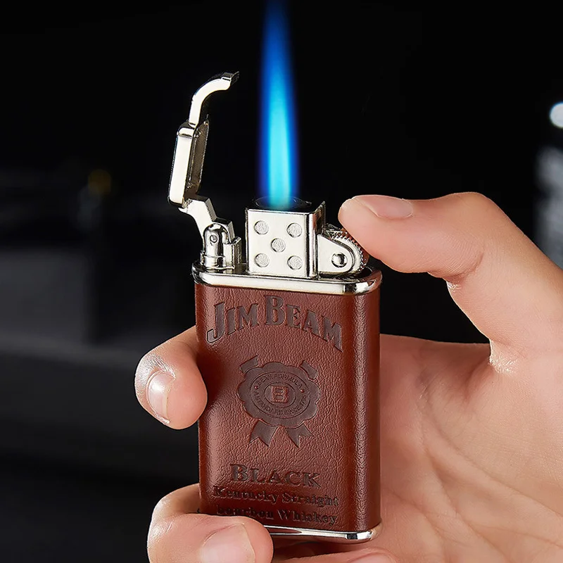 Straight Flame Cigarette Lighter Retro Butane Gas Lighter Portable Windproof Lighter Creative Cigarette Accessories for Man Gift