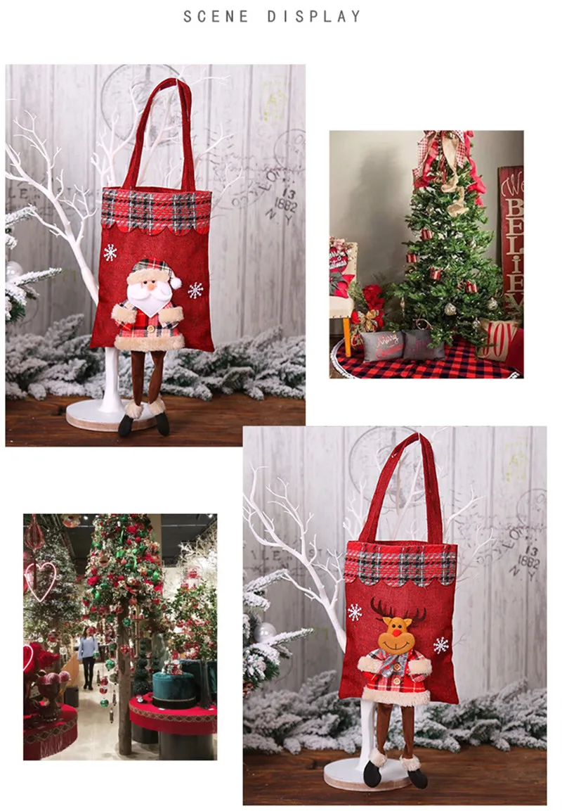 4 шт./компл. 20x55 см Красная рождественская сумка из мешковины Санта-Клаус клетчатая сумка-тоут рождественские украшения подарочный пакет конфеты сумки
