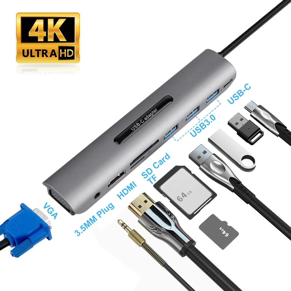 USB концентратор 9 в 1 Тип C адаптер для Ethernet HDMI данных/PD зарядка 3 0 устройство чтения