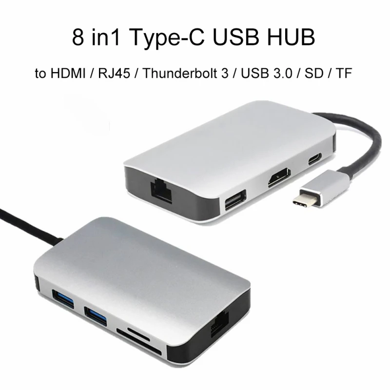 USB-C концентратор типа C к type-c/HDMI/USB3.0/USB2.0/SD2.0/TF2.0/NIC Интерфейс адаптер для MacBook samsung S8/S9 huawei P20 Pro