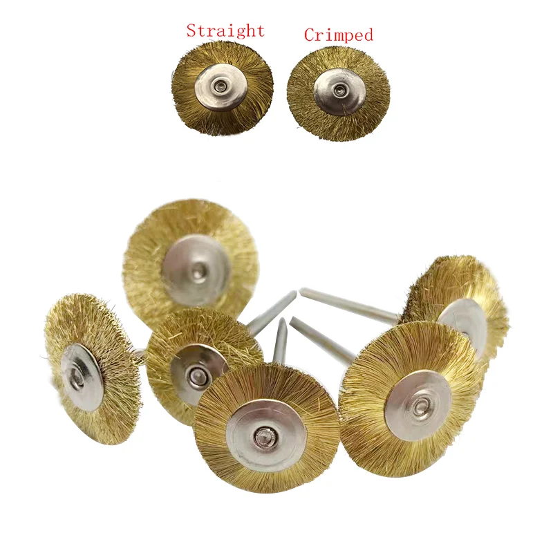 10Pcs/Bag Brass Copper Crimped Straight Dental Lab Laboratory Polishing Brush Wheel Rotary Tools Low Speed 2.35mm HP Shank Buff