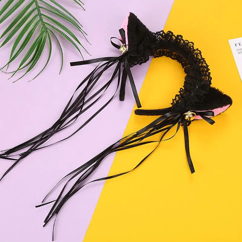 Cosplay&ware Women Ruffles Lace Headband Plush Cat Ears Ribbon Golden Bell Tassels Decor Lolita Cosplay Hair Hoop Lovely Pointed Fluffy -Zentai shop online H6efd03b88e194076a0e5c9e3040c36b3l.jpg