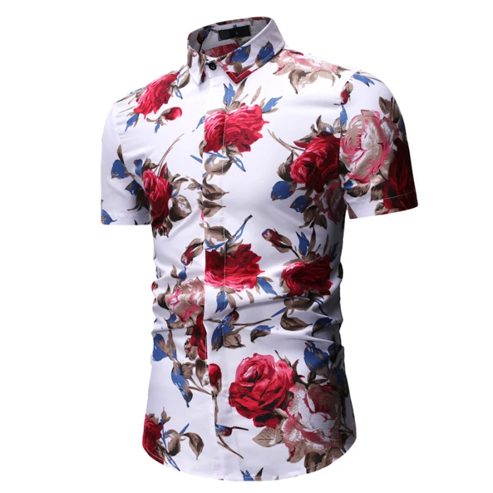 Мужская рубашка с коротким рукавом Slim Fit повседневные летние модные топы с цветочным принтом Футболки H9