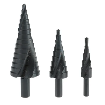 

3 pcs/set HSS Titanium Coated Spiral Grooved Step Drill Bits Set Cone Drill Hole Cutter Bit Set Stepped drill 4-32,4-20,4-12 mm