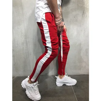 

Men Pants 2019 Autumn and Winter Men's Casual Sports Pants Color Matching Hip-hop Fitness Foot Mouth Zipper Stitching Trousers