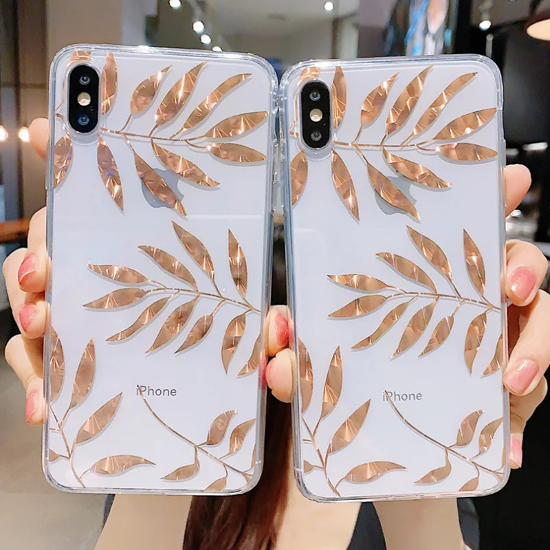 US $131.52 50PcsLot Phone Case For IPhone XR 12 Mini 11 Pro Max X XS Max 6 7 8 Plus Gold Leaves Transparent Silicone Cover For IPhone SE2