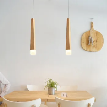 

Nordic Style Led Wood Hanging Lights Creative Dining Room Clothing Store Bar Pendant Lamp Restaurant Tea Shop Suspended Fixtures