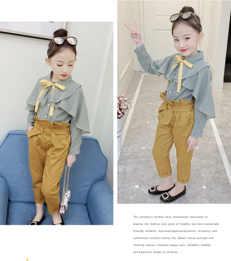Teen girls clothing spring autumn girls set solid shirt+ pants 2 pcs kids clothes suits fashion outfits for girls 8 10 12 Years