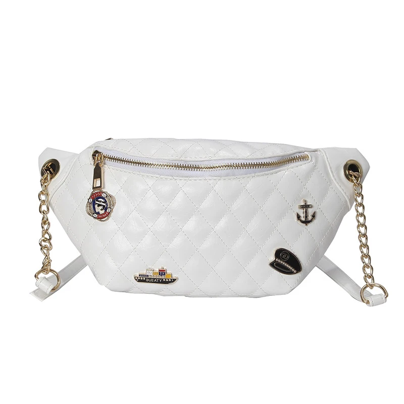 White Waist pack Женская полиуретановая сумка на пояс, поясная сумка, модные нагрудные сумки, роскошная цепочка, Сумка с бананом, многофункциональная Женская поясная сумка через плечо - Цвет: White Waist pack