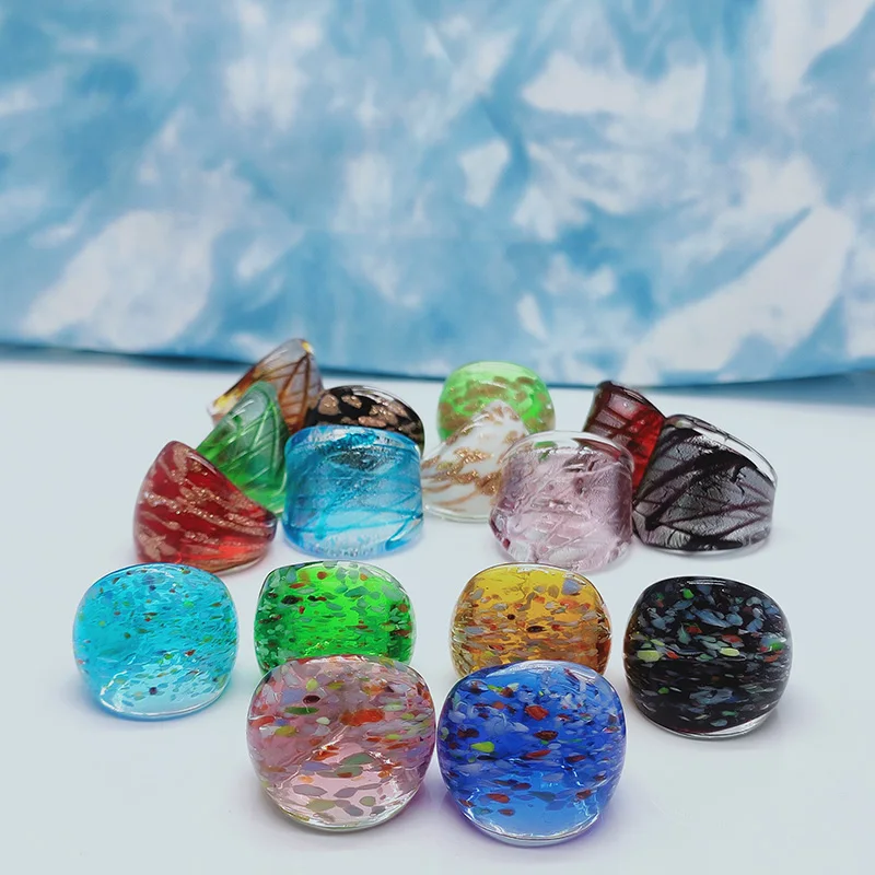 Bague En Verre De Murano Artisanale - Taille 18, Multicolore, Pièce Unique, Fabrication Italienne