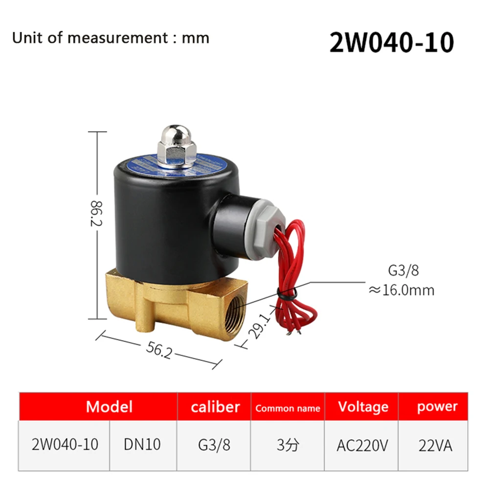 

DN10 3/8" Solenoid Valve 12V 24V 220V Copper Valve Body Copper Coil Oil Pneumatic Water Oil Helium Valve