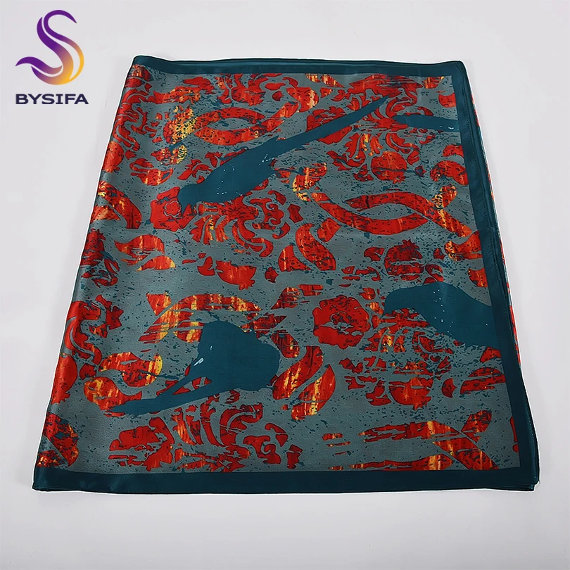 Женский длинный шелковый шарф [BYSIFA] красно синий накидка из 100% натурального шелка