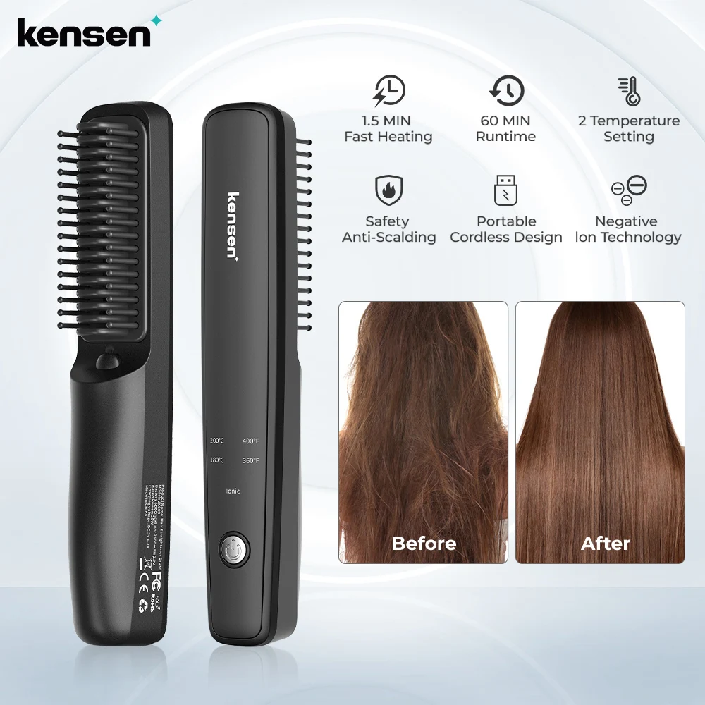 Kensen Wireless Hair Straightener Hairstyle Comb Straightener Hair Curler Usb Charging Wet Dry