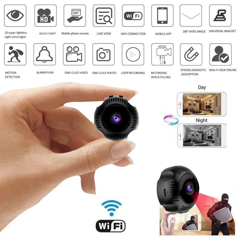 

WiFi Camcorder Adjustable Viewing Angle Home AP 4K/2K/1080P Super Micro Infrared Night Vision Video Recorder Security Camera