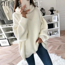 SFIT Casual Loose Autumn Winter Turtleneck Sweater Women Solid Knitted Sweaters Warm Long Sleeve Pullover Sweater Black Pink