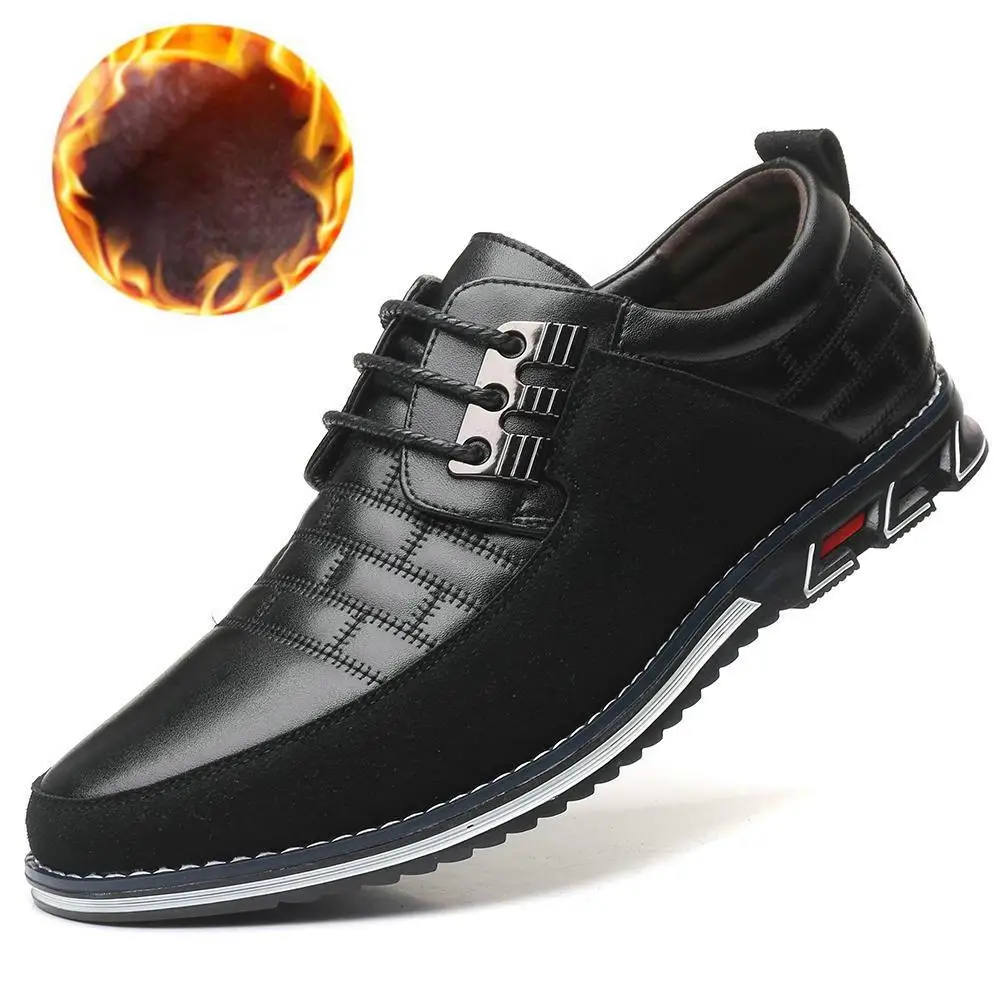 Большие размеры 38-48, мужские кожаные туфли-оксфорды г. Новая модная Повседневная Деловая Свадебная обувь на шнуровке мужская обувь Прямая поставка - Цвет: black plush