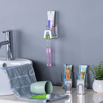 

Staineless Steel Creative Wall Mounted Type Toothbrush Toothpaste Storage Rack Tooth Mug Holder Bathroom Organizer