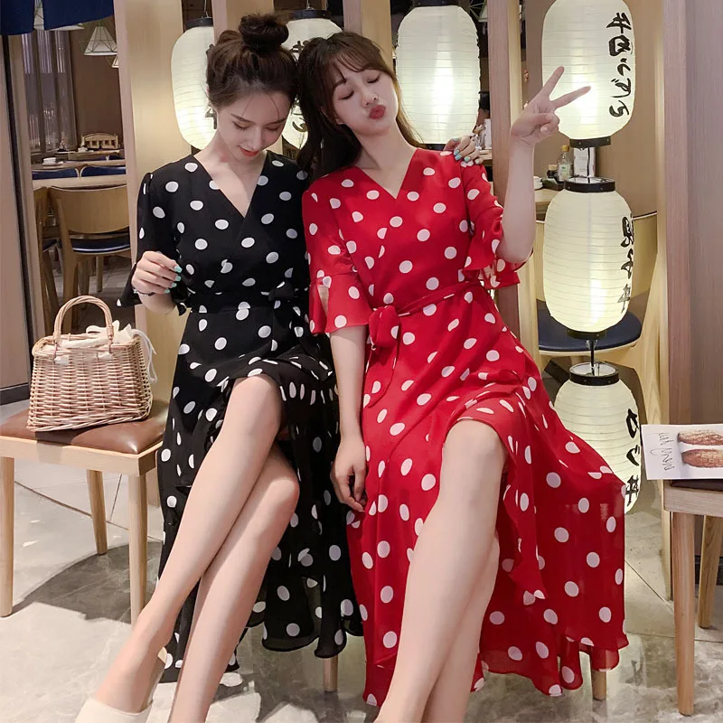 

Photo Shoot Waist Hugging Slimming Chiffon Flounced Skirt Children 2019 New Style Summer Elegant Red Polka Dot Dress Fashion