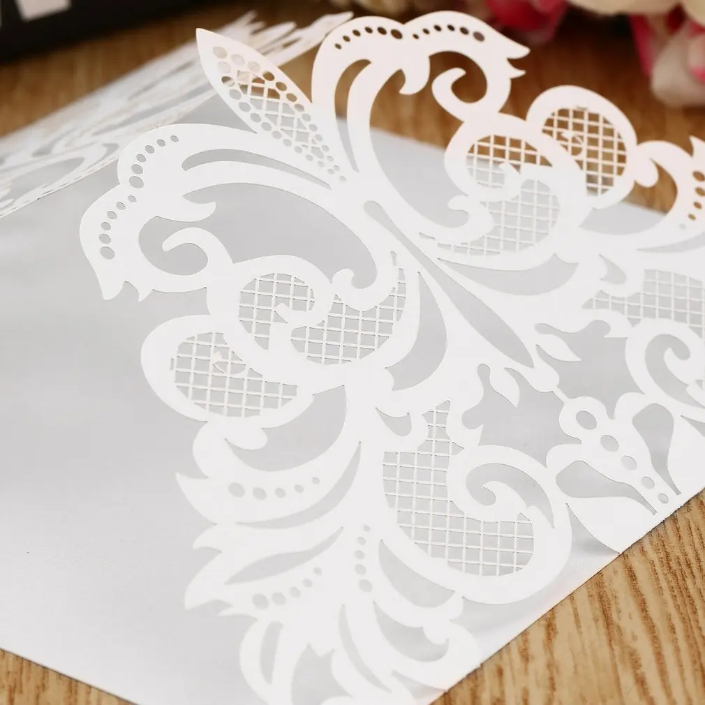  10 Pcs Flower Shape Wedding Invitation Cards Hollow Out Envelopes Seals Invitation Covers Wedding P - 4.00045E+12