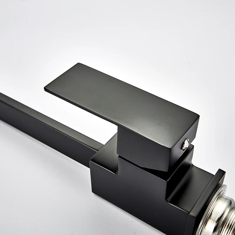  Quyanre Black Square Brass Kitchen Faucet Single Lever H/C 360 Rotation Mixer Tap Basin Water Crane - 4000163369208