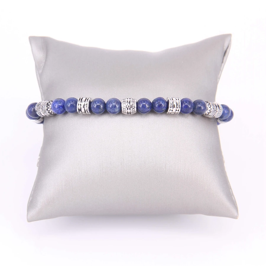 Thomas Lucky Charm Beads AND Black Lapis BEADS ELASTIC BRACELET, lucky charm bracelet Jewelry for Men TS B157