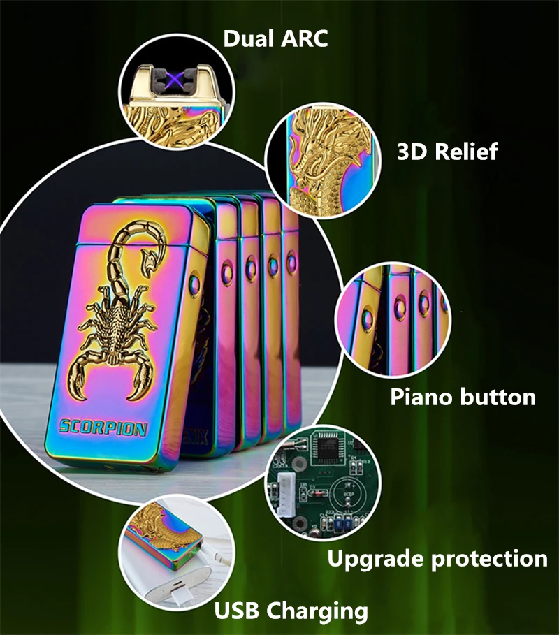Двойная дуга USB зажигалки металлическая перезаряжаемая беспламенная электрическая зажигалка для мужчин ветрозащитная сигаретная плазма Зажигалка электронная