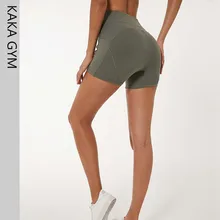 Для женщин Карманный нейлоновый Фитнес шорты для бега Высокая Талия однотонные спортивные шорты для тренировок плоский живот, Управление тренажерный зал спортивные шорты