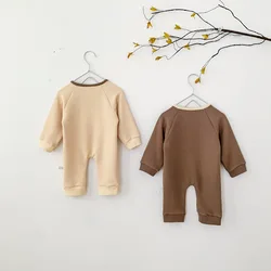 Barboteuse en coton pour bébés garçons et filles, combinaison Simple à manches longues, vêtements d'automne pour nouveau nés 