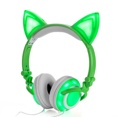 Green Наушники с кошачьими ушками светодиодный наушник для кошек Игровые наушники мигающие светящиеся наушники Игровые наушники для взрослых и детей - Цвет: Green