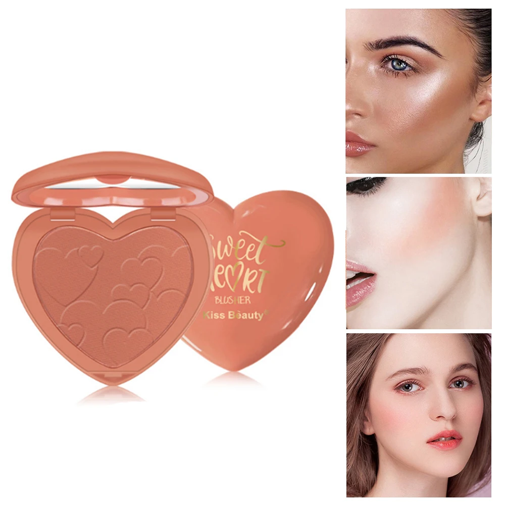 KISS BEAUTY Румяна для лица Пудра натуральная Палетка с кистью минеральный пигмент водонепроницаемый Контур Макияж Румяна Палитра крем румяна TSLM1