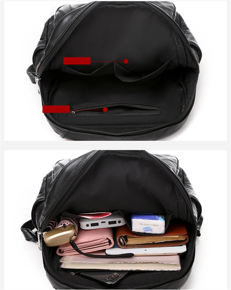 3 In 1 Luxury Soft Leather Women Backpacks Vintage Shoulder Bags for Teenage Girls Mochila Feminina Ladies Light Travel Backpack
