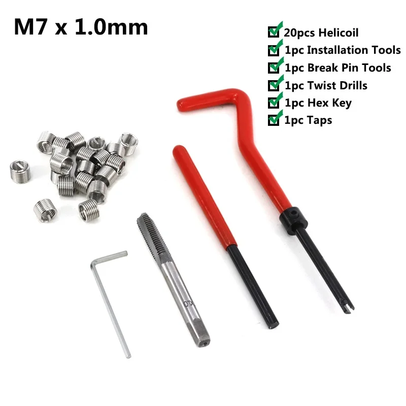 25 шт. набор инструментов для ремонта резьбы M3/M4/M5/M6/M7/M8/M10/M12/M14 для восстановления поврежденных резьбы гаечный ключ набор для ремонта резьбы - Цвет: M7x1.0
