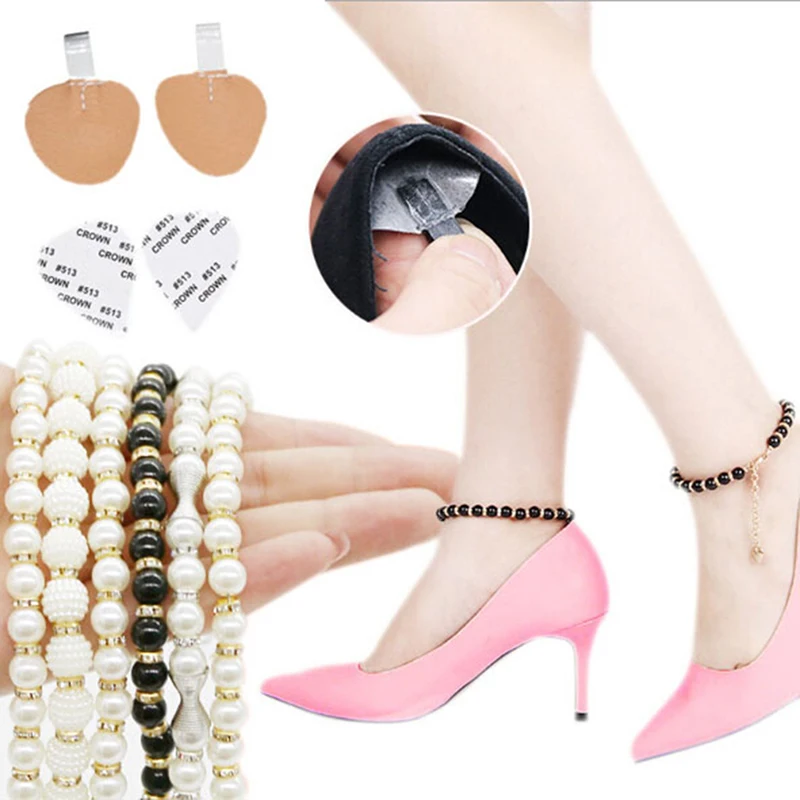 

1 Pair High Heels Ankle Holding Loose Anti-skid Bundle Tie Straps Band New Women Pearl Heels Band Shoe Belt Shoes Decoration