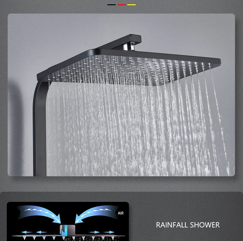 Hot Cold Digital Shower System Bathroom Wall Mounted Shower System Thermostatic Black Mixer Faucet Square Head Rainfall Bath Tap