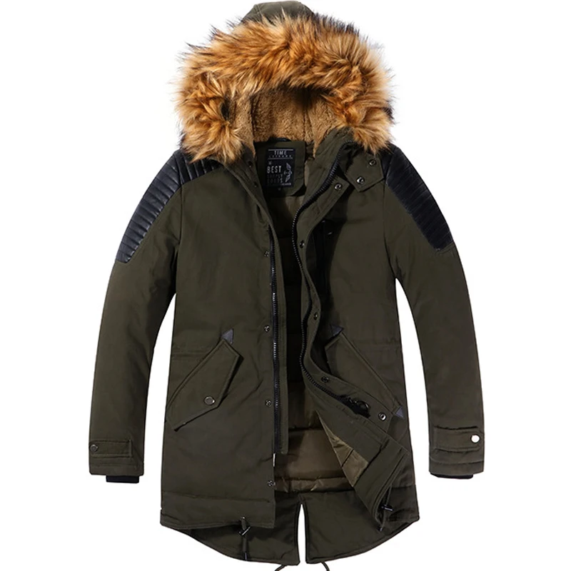 

2019 Men Winter Jacket Parkas Faux Fur Collar Thick Cotton Parkas Coat Men Hooded Outwear Waterproof Parka Men Green HX094