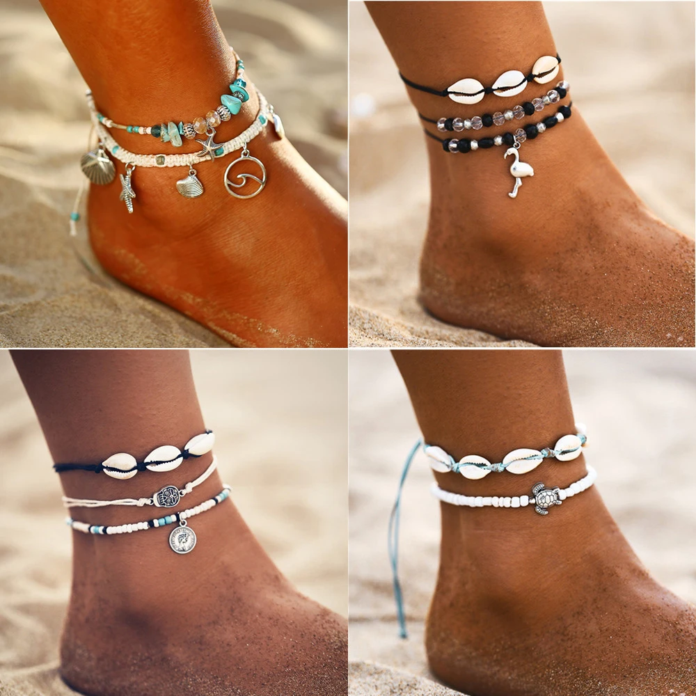 Boho Ocean Beach Sea Shell Cowrie Ankle Bracelet Multi Layer Beads Adjustable String Macrame Mussel Seashell Anklets for Women Boho Ocean Beach Sea Shell Cowrie Ankle Bracelet Multi Layer Beads Adjustable String Macrame Mussel Seashell Anklets for Women