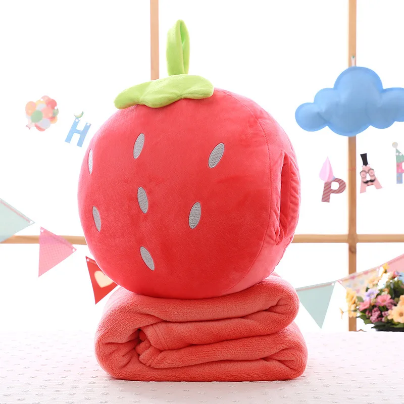 Strawberry 2 в 1 подушка одеяло наполнитель фрукты овощи еда анти-стресс мягкая креативная Подушка плюшевая девочка хобби детская игрушка подарок - Цвет: Strawberry