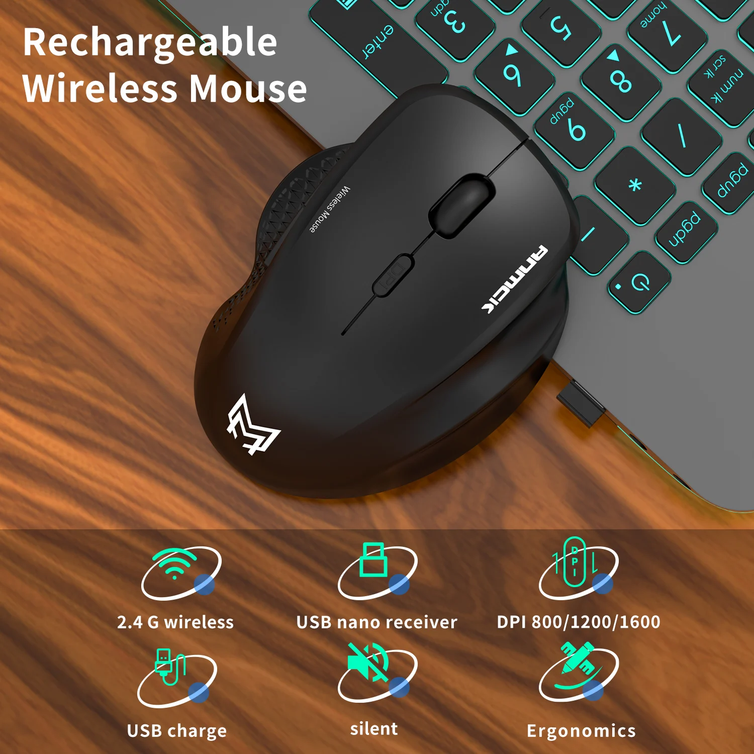 TECKNET Souris Bluetooth sans Fil, 3000 DPI, 6 Boutons