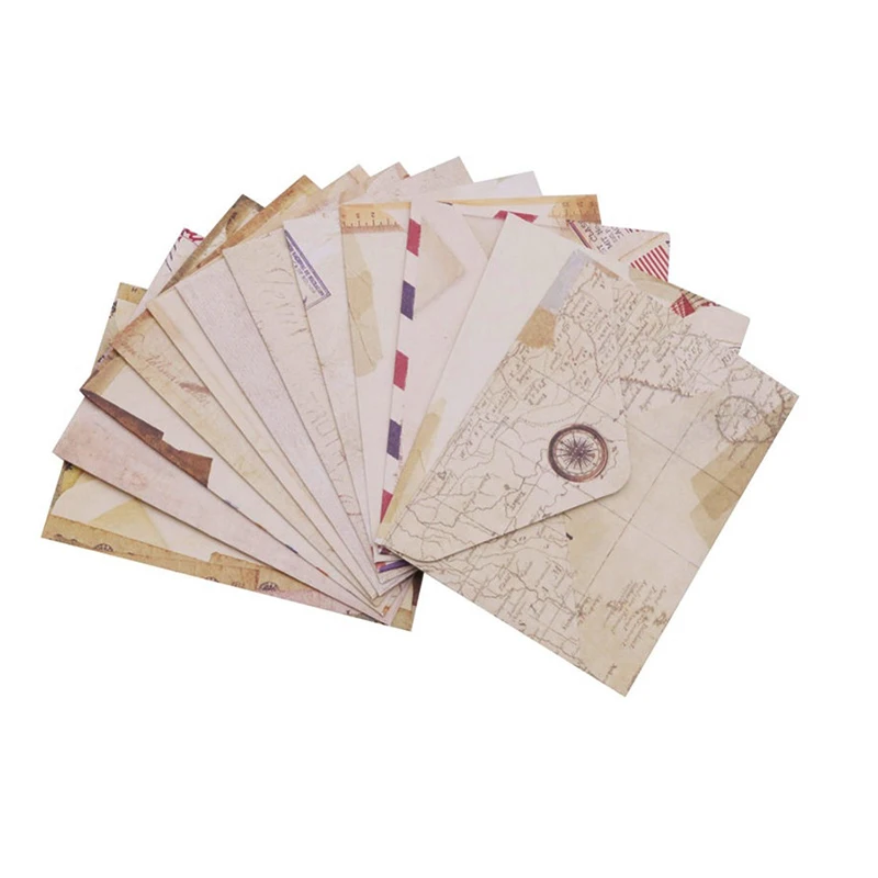Mini Sobres de papel Retro artesanal, estilo europeo Vintage para tarjetas, álbum de recortes, regalo artesanal, 12 Uds.