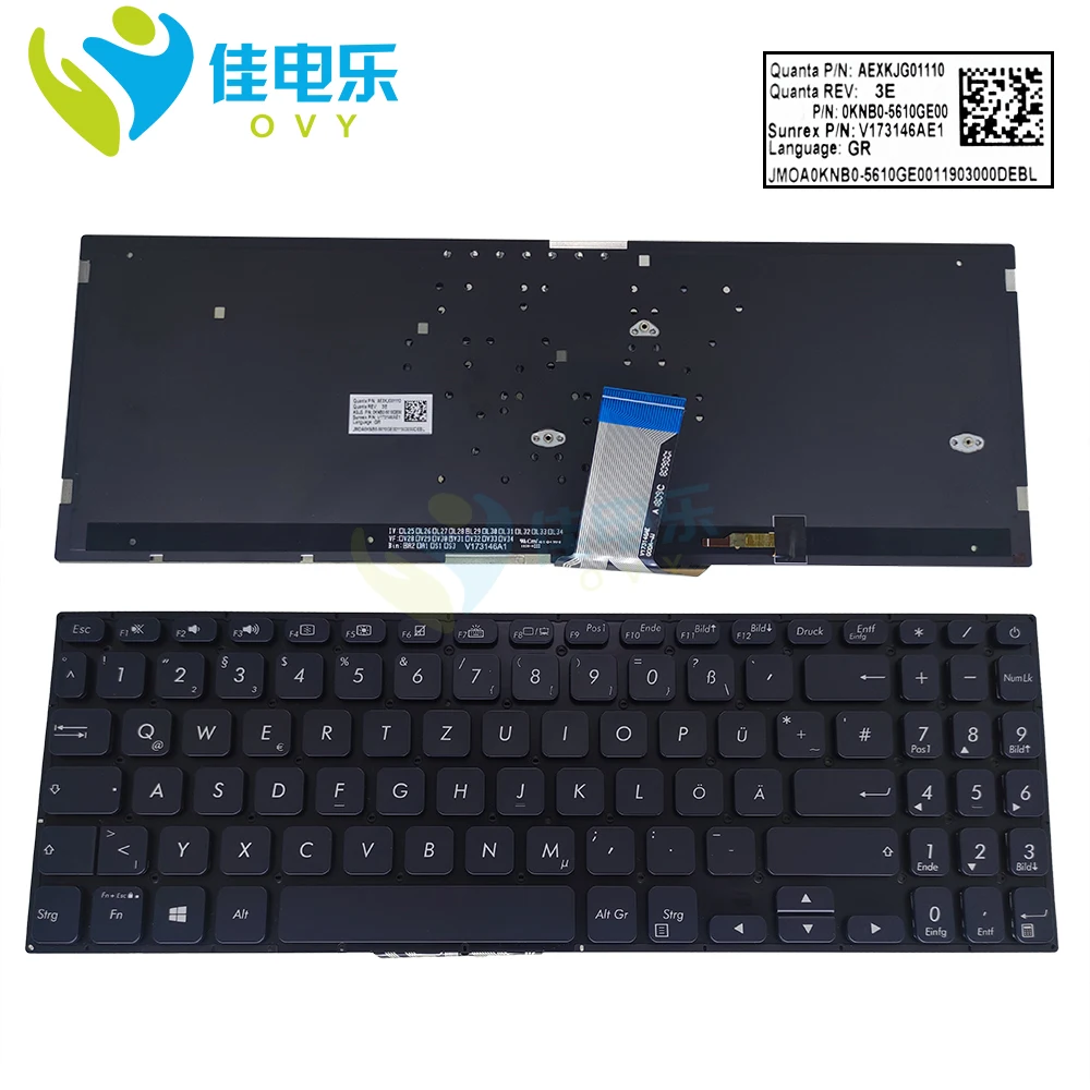 

German Backlit Keyboard For ASUS vivobook S15 S530 S530U S530UN S530UA S530FA S530FN S530UF Notebook Keyboards 0KNB0-5610GE00