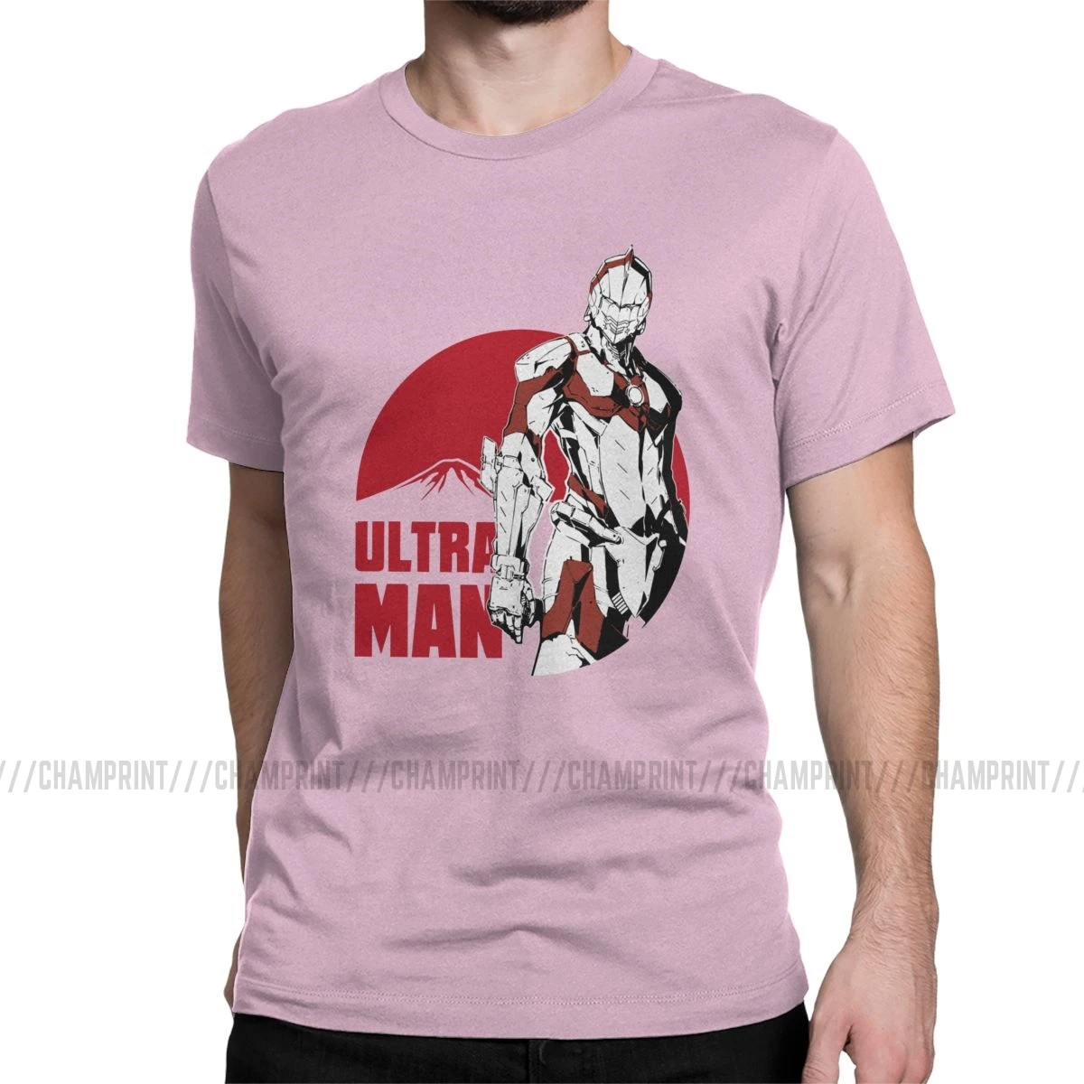 Crazy Ultraman Японские футболки с аниме рисунком мужские хлопковые футболки Rider Hero Robot Kaiju футболка с коротким рукавом летняя одежда - Цвет: Розовый