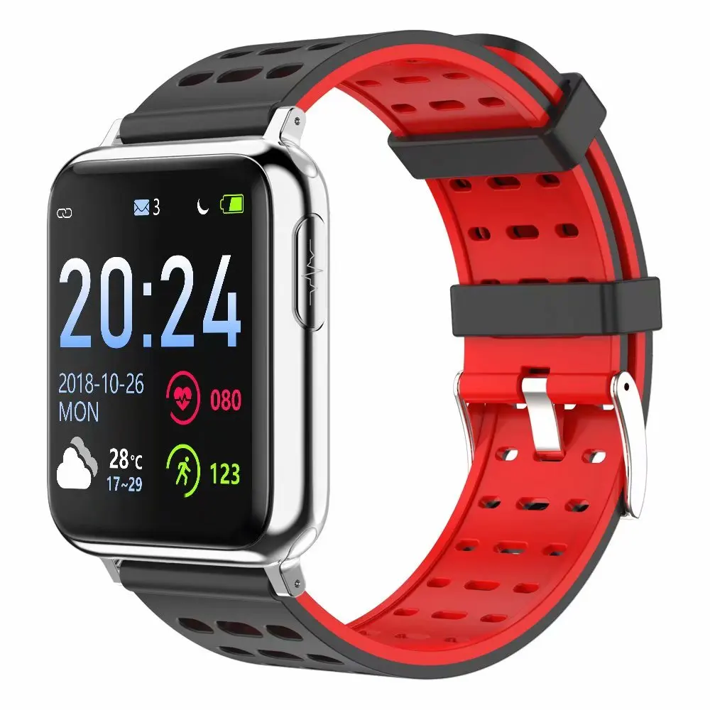 ECG PPG SPO2 Smart Band Watch Men Blood Pressure Oxygen Heart Rate Monitor Smartwatch Women Waterproof for Android IOS Xiaomi - Цвет: Silver Red Silica