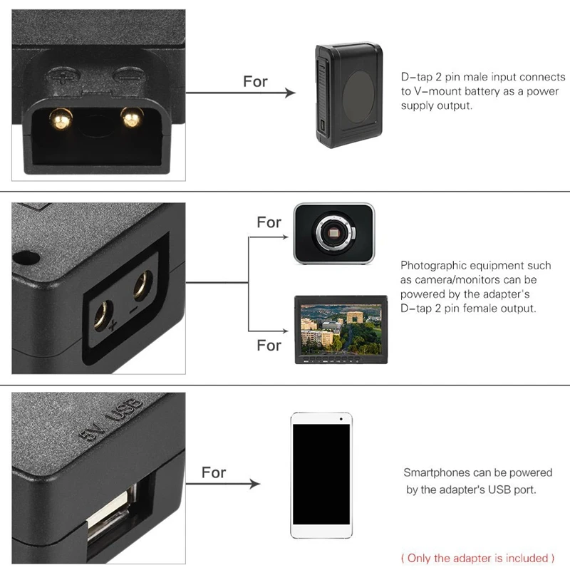 D-Tap To 5V Usb Adapter Connector for V-Mount Camcorder Camera Battery Bmcc Iphone 7/6/6Plus Samsung Ios Android Smartpho